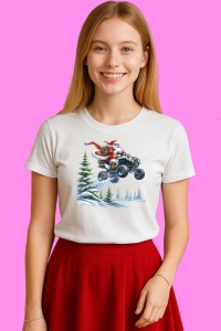 Tricou Mos Craciun Pe Atv In Zapada 2, din bumbac 100%, tricou alb, Copii | Dama | Barbat - Img 3