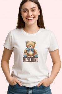 Tricou Moschino Teddy, din bumbac 100%, tricou alb, Dama | Barbat - Img 3