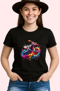 Tricou Motocicleta pop art graffiti fundal alb Copii | Dama | Barbat, culoare negru - Img 3