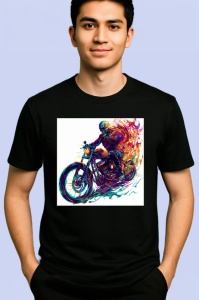 Tricou Motociclist in viteza cu efecte graffiti Copii | Dama | Barbat, culoare negru - Img 2