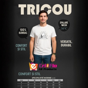 Tricou Munti Alb Negru Linii Geometrice, Copii | Dama | Barbat - Img 6