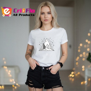 Tricou Munti Alb Negru Linii Geometrice, Copii | Dama | Barbat - Img 1