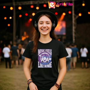 Tricou Music Feels Like Home Boxe Violet, Copii | Dama | Barbat, culoare negru - Img 9