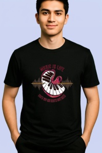 Tricou Music Is Life Pian Inima, Copii | Dama | Barbat, culoare negru - Img 2