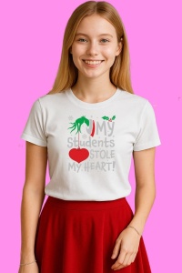 Tricou My Students Stole My Heart Grinch Christmas For Cricut, din bumbac 100%, tricou alb, Copii | Dama | Barbat - Img 3