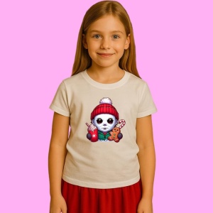 Tricou Myers Christmas Chibi Cu Cana Rosie, din bumbac 100%, tricou alb, Copii | Dama | Barbat - Img 1