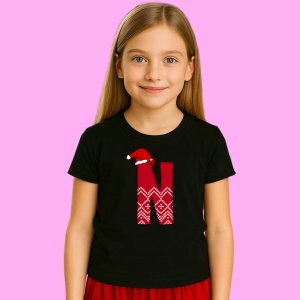 Tricou N Litera Rosie Cu Caciulita Si Inimioare Albe, din bumbac 100% Copii | Dama | Barbat