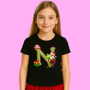 Tricou N Litere Craciun Cu Mos Si Grinch, din bumbac 100% Copii | Dama | Barbat - Img 2