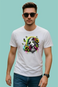 Tricou neon eyes girl flowers tattoo, fata cu ochi neon si tatuaje florale, Copii | Dama | Barbat - Img 2