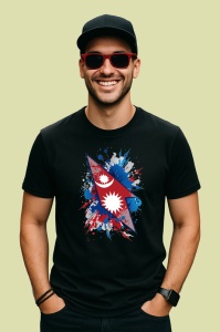 Tricou Nepal Steag Splash Art, Copii | Dama | Barbat, culoare negru - Img 2