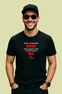 Tricou Nervii Toti Mesaj Amuzant Inimi, din bumbac 100%, tricou negru Dama | Barbat - Img 2