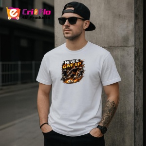 Tricou Never Give Up Fotbalist Sut Minge Foc V1, din bumbac 100% , tricou alb pentru Copii | Dama | Barbat - Img 9