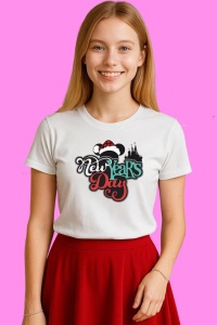 Tricou New Year Day Mickey Rosu, din bumbac 100%, tricou alb, Copii | Dama | Barbat