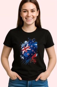 Tricou New Zealand Steag Splash Art, Copii | Dama | Barbat, culoare negru - Img 4