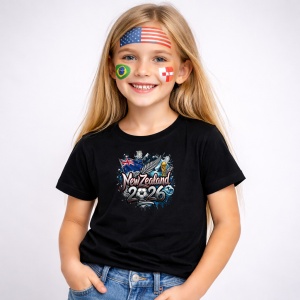 Tricou New Zealand World Cup 2026 Fifa, din bumbac 100%, tricou negru, Copii | Dama | Barbat - Img 2