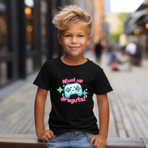 Tricou Nivel up draguta Negru, Copii | Dama | Barbat