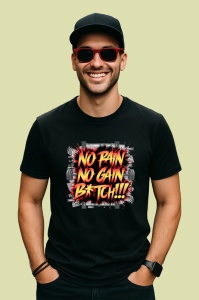 Tricou No Pain No Gain Rosu Agresiv, Copii | Dama | Barbat, culoare negru - Img 2