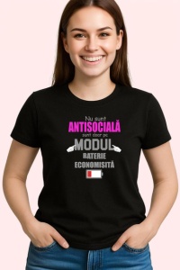 Tricou Nu Sunt Antisociala Sunt Pe Modul Economisire Baterie, din bumbac 100%, tricou negru Dama - Img 2