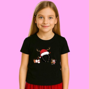 Tricou O Litera Cu Luminite Reni Si Mos Craciun, din bumbac 100% Copii | Dama | Barbat - Img 2