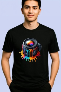 Tricou Obiectiv foto colorat fotografie urbana artistica Copii | Dama | Barbat, culoare negru - Img 2