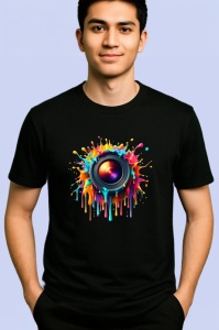 Tricou Obiectiv foto cu stropi de culoare fundal alb Copii | Dama | Barbat, culoare negru - Img 2