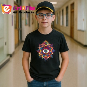 Tricou Ochi mandala design petale radiale, Copii | Dama | Barbat , tricou negru - Img 5