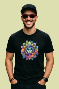 Tricou Ochi mandala prisma amestec acuarela, Copii | Dama | Barbat , tricou negru - Img 4
