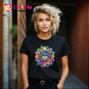 Tricou Ochi mandala prisma amestec acuarela, Copii | Dama | Barbat , tricou negru