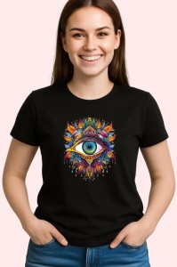Tricou Ochi mandala spirala aurie intensa, Copii | Dama | Barbat , tricou negru
