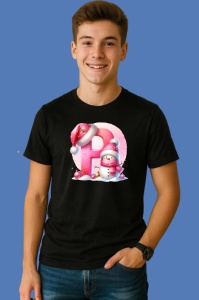 Tricou P Litera Craciun Roz Cu Om De Zapada Fulgi De Zapada, din bumbac 100% Copii | Dama | Barbat - Img 2