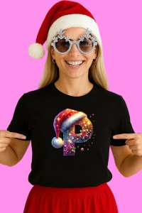 Tricou P Litere Alfabet Craciun Impodobite Cu Decoratiuni, din bumbac 100% Copii | Dama | Barbat - Img 2