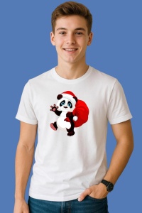 Tricou Panda Cu Palton Rosu, din bumbac 100%, tricou alb, Copii | Dama | Barbat - Img 3
