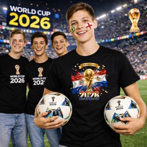 Tricou Paraguay World Cup 2026 Fifa V2, din bumbac 100%, tricou negru, Copii | Dama | Barbat - Img 7
