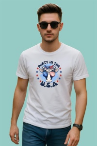 Tricou Party In The Usa Vaca Ochelari Steag, din bumbac 100% , tricou alb pentru Copii | Dama | Barbat