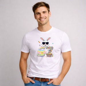 Tricou Paste 67 Iepuras Ochelari Oua Colorate Cos Easter Vibe, din bumbac 100%, tricou alb, Copii | Dama | Barbat - Img 2