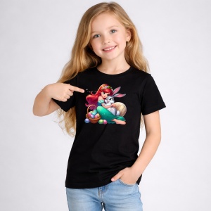 Tricou Paste Ariel Iepuras Paste Cos Oua Colorate, din bumbac 100%, tricou negru, Copii | Dama | Barbat - Img 2