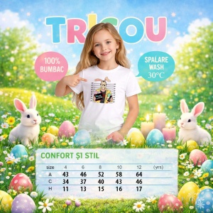 Tricou Paste Bunny Horror Mugshot Funny Easter Parody Style, din bumbac 100%, tricou alb, Copii | Dama | Barbat - Img 4