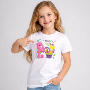 Tricou Paste Care Bears Paste Happy Easter Oua Colorate, din bumbac 100%, tricou alb, Copii | Dama | Barbat - Img 2