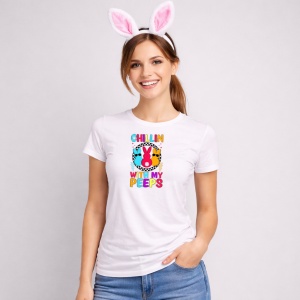 Tricou Paste Chillin With My Peeps Iepurasi Multicolor, din bumbac 100%, tricou alb, Copii | Dama | Barbat - Img 3