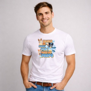 Tricou Paste Easter Is More Fun With My Peeps Albastru Iepuras, din bumbac 100%, tricou alb, Copii | Dama | Barbat