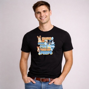 Tricou Paste Easter Is More Fun With My Peeps Albastru Iepuras, din bumbac 100%, tricou negru, Copii | Dama | Barbat - Img 3