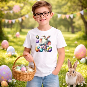Tricou Paste Elefant Paste Oua Colorate Iepuras Vesel, din bumbac 100%, tricou alb, Copii | Dama | Barbat - Img 5