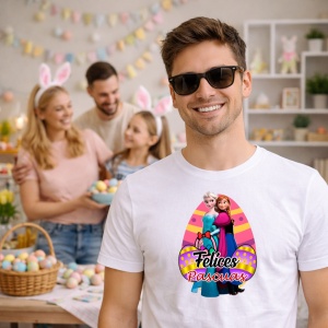 Tricou Paste Frozen Elsa Anna Felices Pascuas Ou Colorat, din bumbac 100%, tricou alb, Copii | Dama | Barbat - Img 7