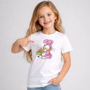 Tricou Paste Garfield Iepuras Paste Cos Oua Colorate, din bumbac 100%, tricou alb, Copii | Dama | Barbat - Img 2