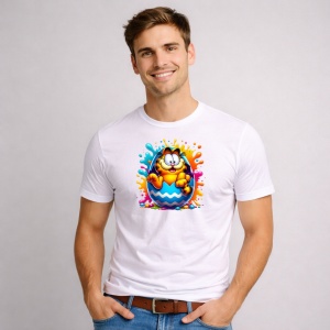 Tricou Paste Garfield Paste Ou Spart Colorat, din bumbac 100%, tricou alb, Copii | Dama | Barbat - Img 2