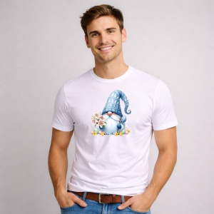 Tricou Paste Gnom Albastru Pastel Cu Flori Decor Cute, din bumbac 100%, tricou alb, Copii | Dama | Barbat - Img 3