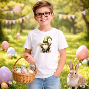 Tricou Paste Gnom Paste Cu Flori Si Oua Happy Easter Decor, din bumbac 100%, tricou alb, Copii | Dama | Barbat - Img 5