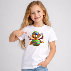 Tricou Paste Goofy Happy Easter Ou Colorat Banner, din bumbac 100%, tricou alb, Copii | Dama | Barbat - Img 2