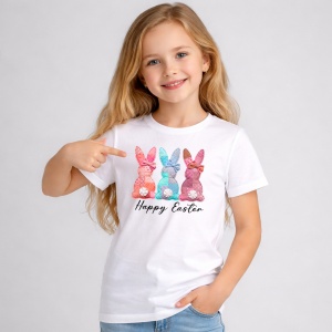 Tricou Paste Happy Easter Iepurasi Pastel Elegant Decor, din bumbac 100%, tricou alb, Copii | Dama | Barbat - Img 2