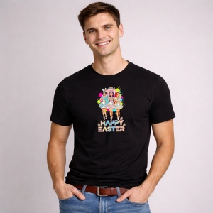 Tricou Paste Happy Easter Kpop Girls Colorat Pastel Cute, din bumbac 100%, tricou negru, Copii | Dama | Barbat - Img 2